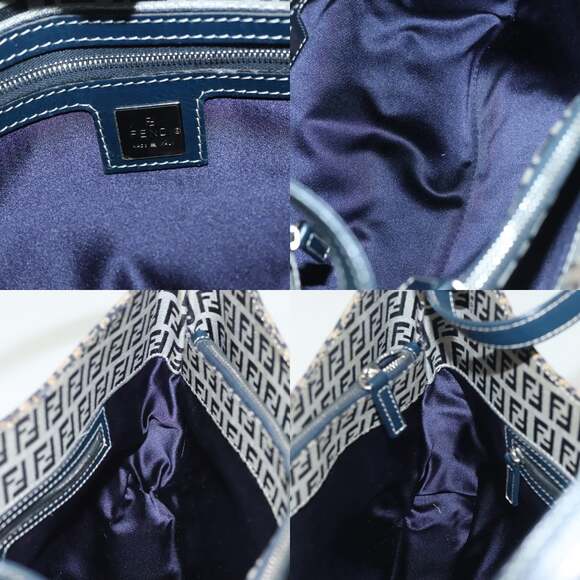 FENDI Zucchino Canvas Mamma Baguette Shoulder Bag Navy Silver - Picture 12 of 14